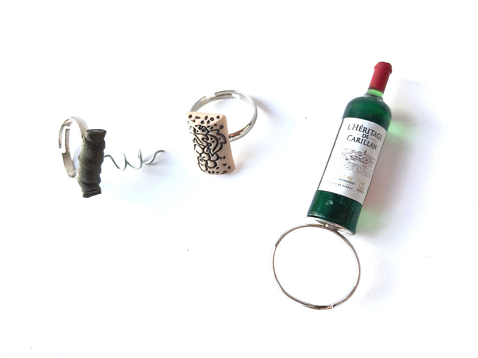 Thumbnail: Bague triple LA DIVE BOUTEILLE bouteille de vin bouchon et tire bouchon