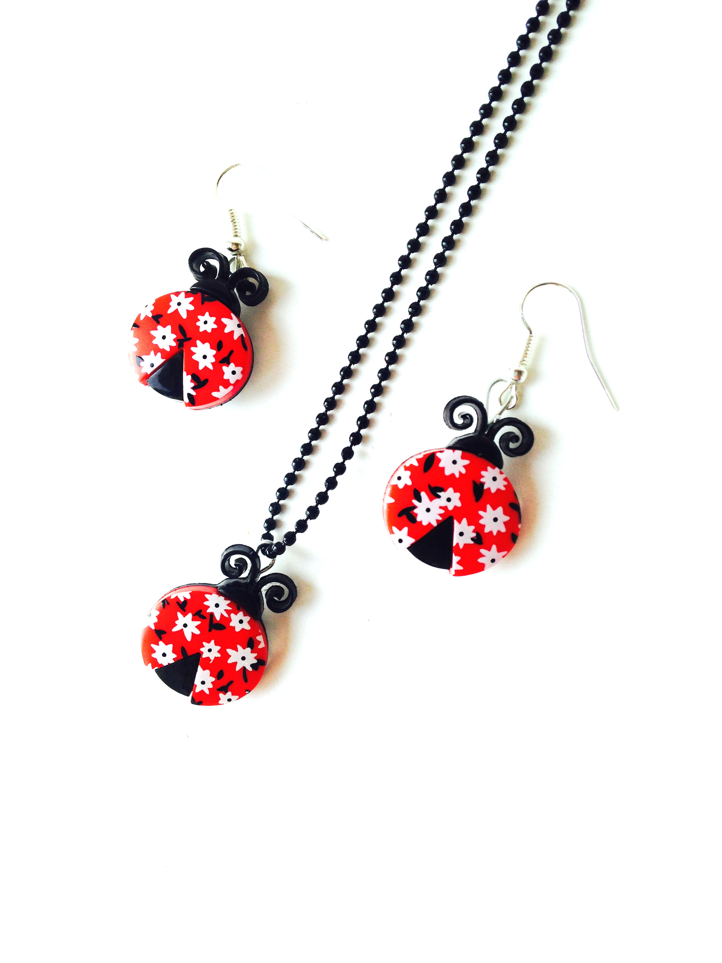 Parure COCCI-SIXTIES coccinelles rouges et fleurs des champs