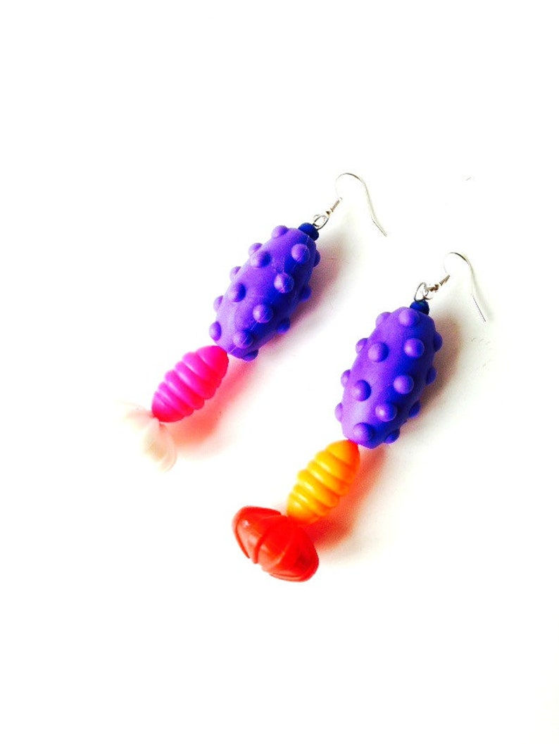 Thumbnail: Boucles d'oreilles COLORBLOCK trois perles plastique