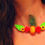 Miniature : collier ananas tropical et papayes plume verte