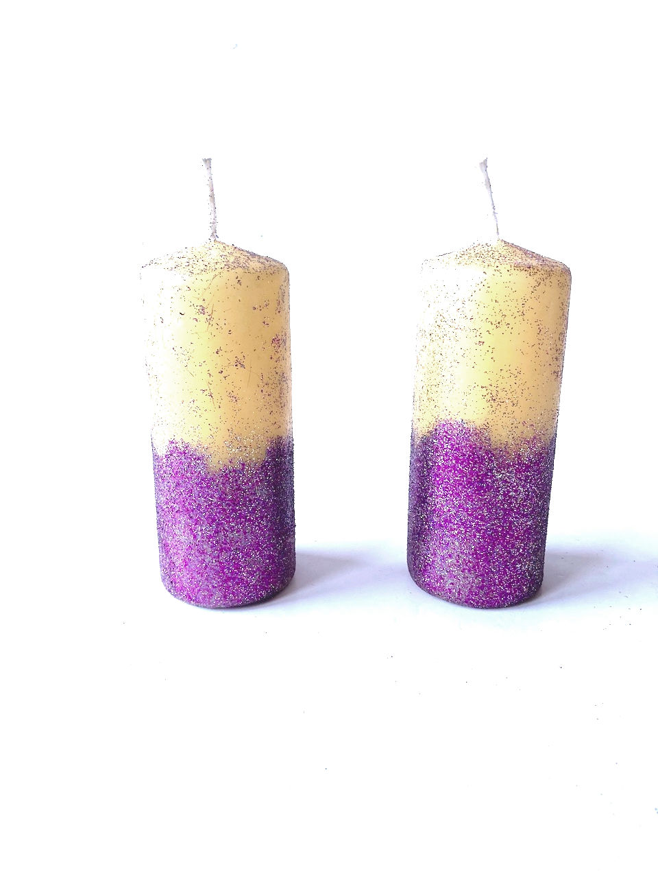 Miniature : Bougies blanches peintes a la main recyclees customisees violet