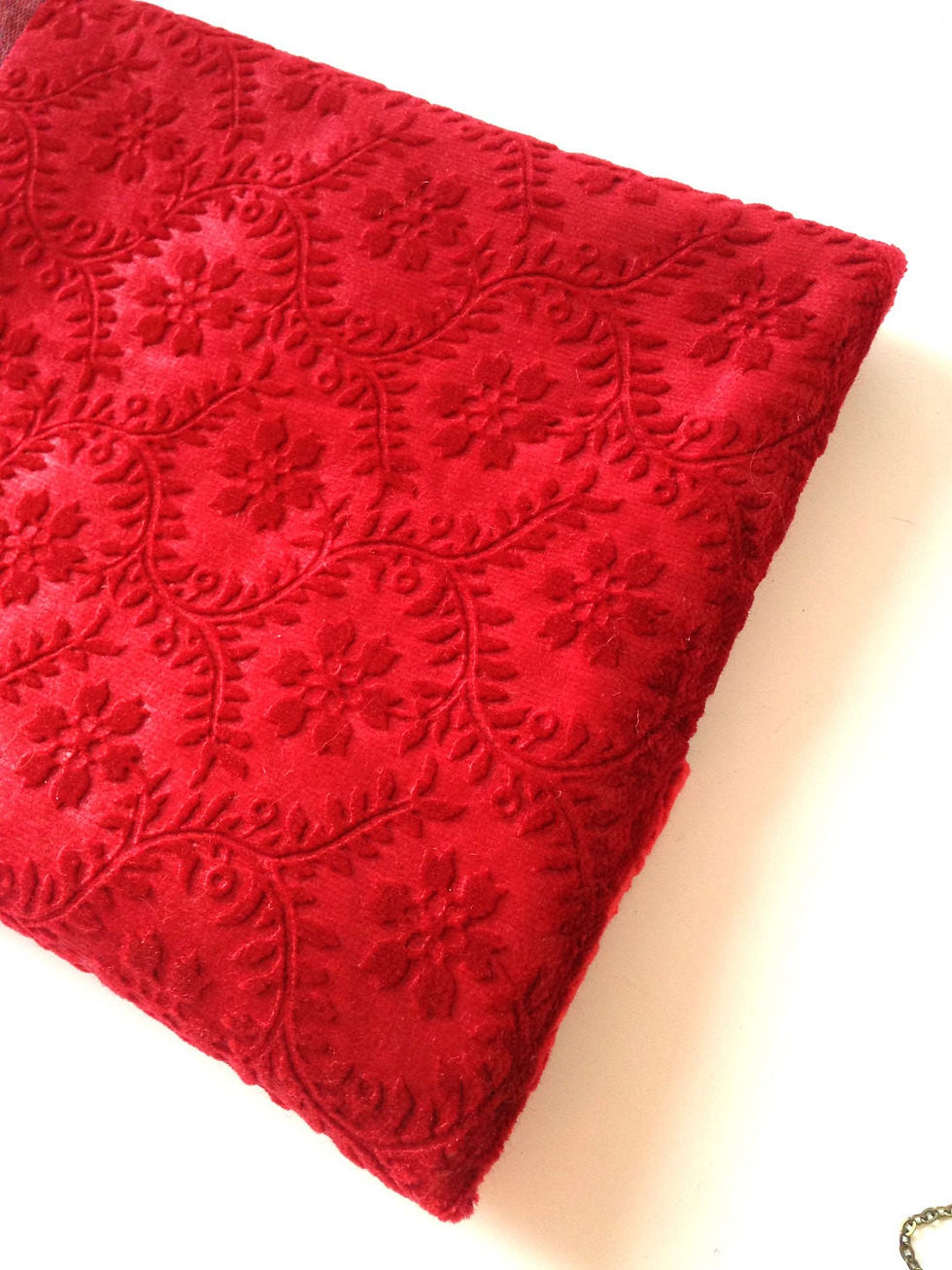 Miniature : Bande de tissu velours gaufré ROUGE GRENAT, 98 x 43 cm