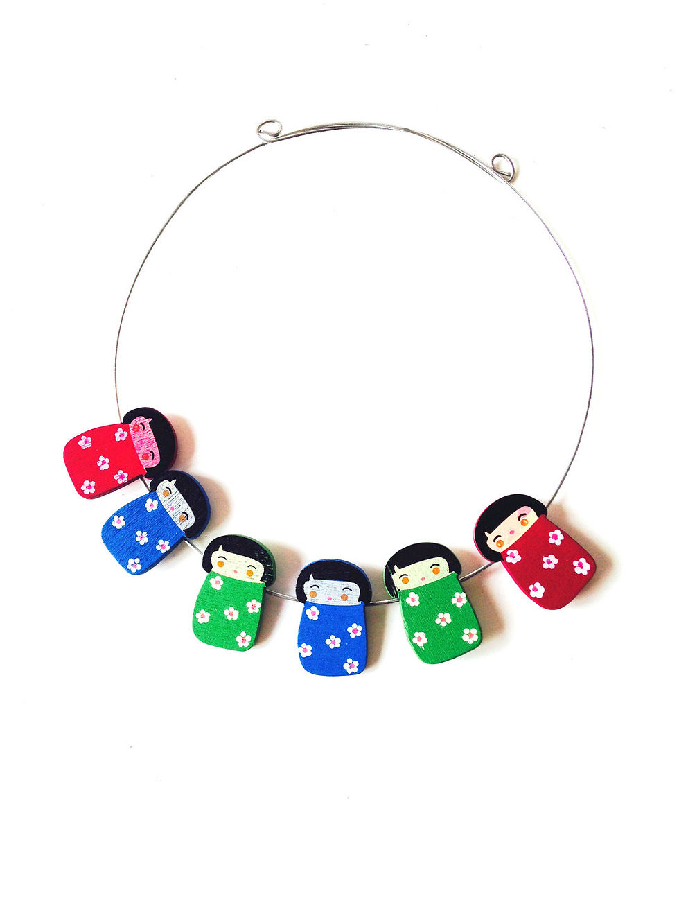 Thumbnail: JAPON Collier ras du cou POUPÉES KOKESHI japonaises multicolores 