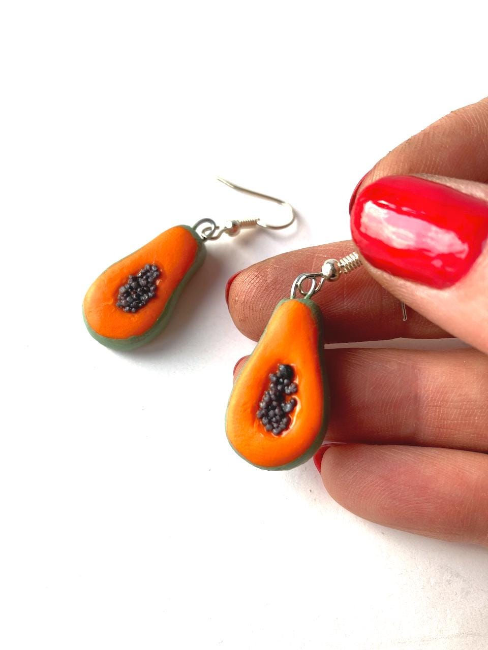 Thumbnail: Boucles d'oreilles Les PÉPÉES À PAPAYES fruits miniatures faits main 2012