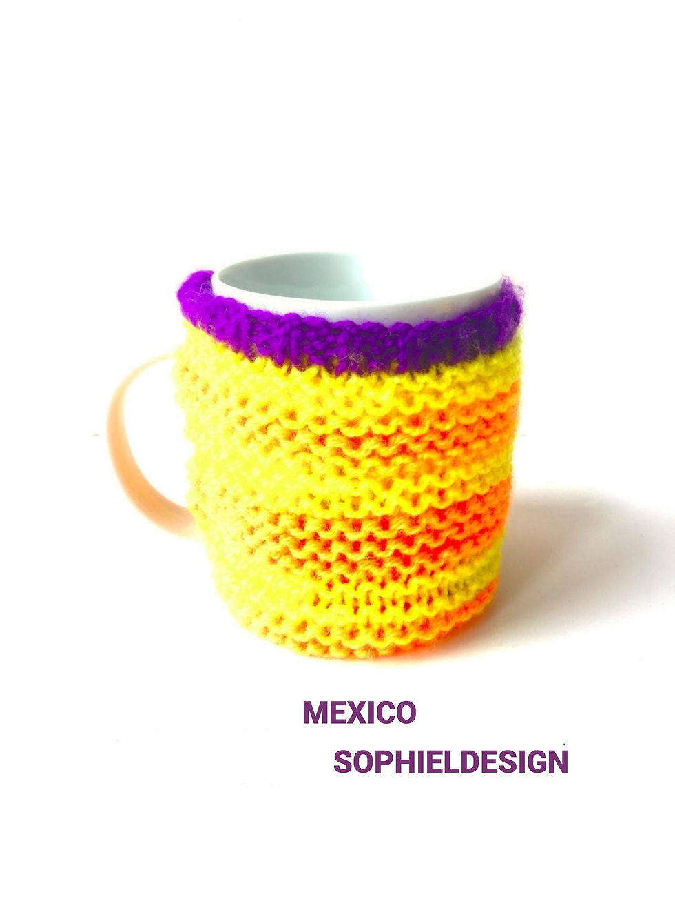 Miniature : Mug MEXICO tasse blanche avec couvre mug au tricot en laine upcyclée