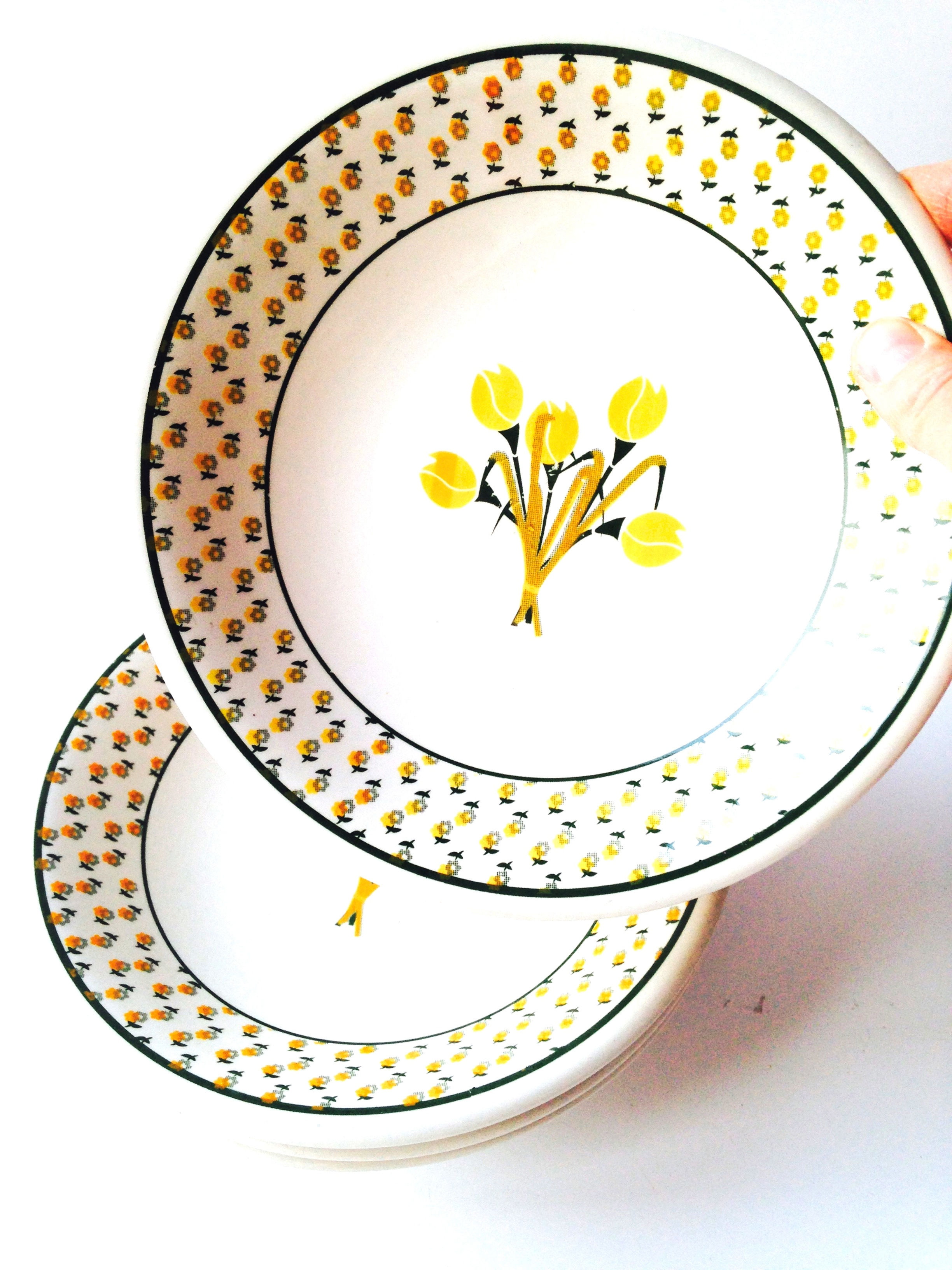 Assiettes creuses vintage, tulipe jaune, céramica andina