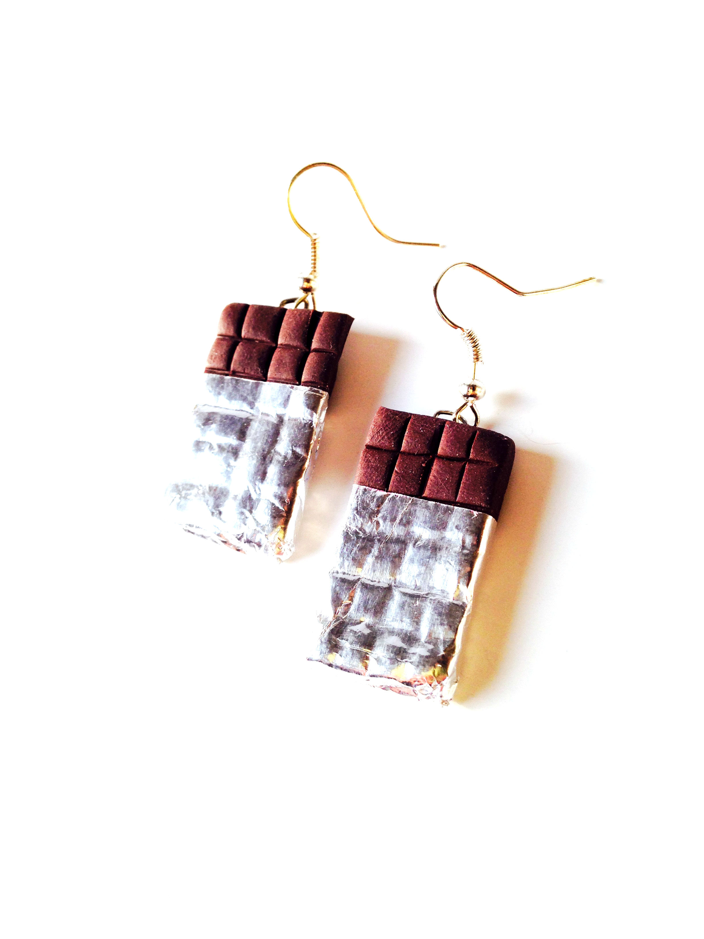 Boucles d'oreilles J'AIME ÇA plaques de chocolat miniatures