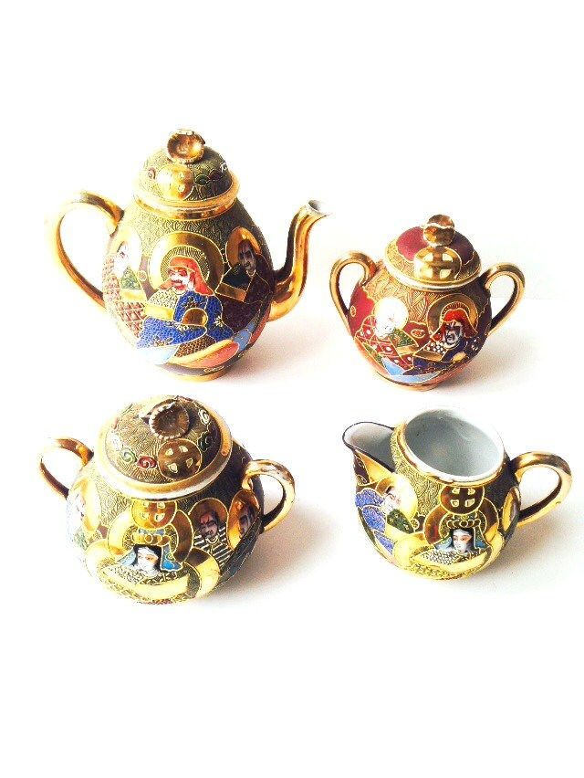 Miniature : Service à thé japonais SATSUMA vaisselle peinte 7 pièces