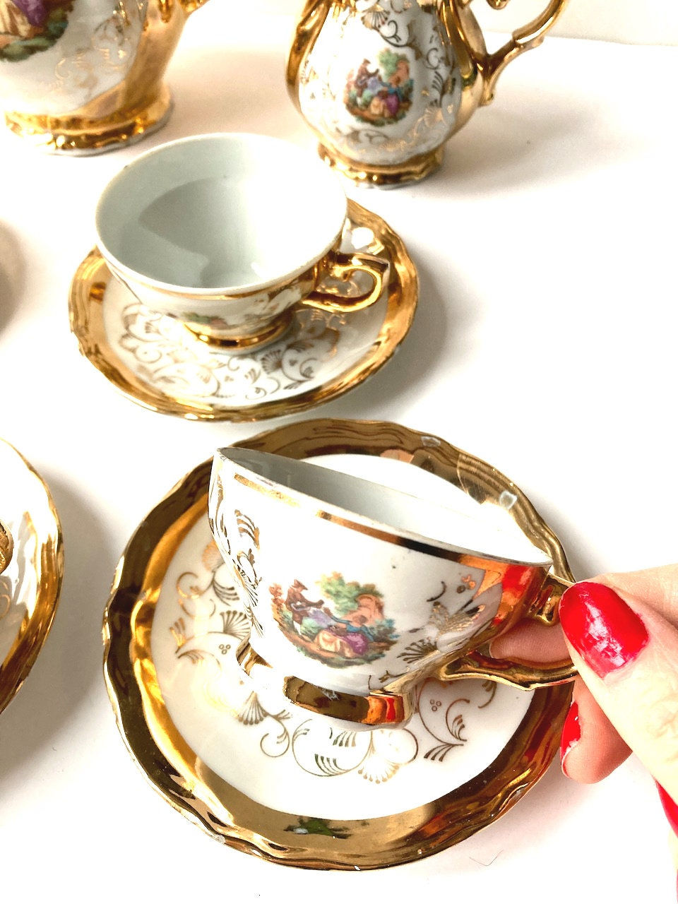 Miniature : Service à thé HIGH TEA 9 pièces en porcelaine fine italienne doré