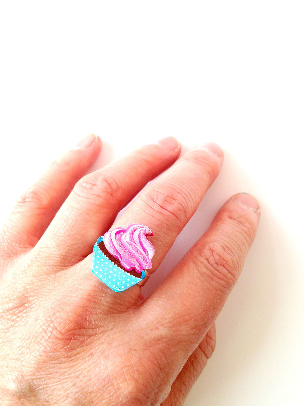 Thumbnail: Bague LE P'TIT CHOU cupcake pailleté rose bleu 2D 