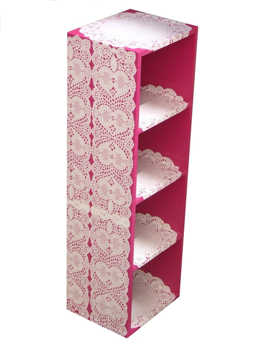 Etagère upcyclée LA DENTELLIÈRE rose fuchsia avec collage