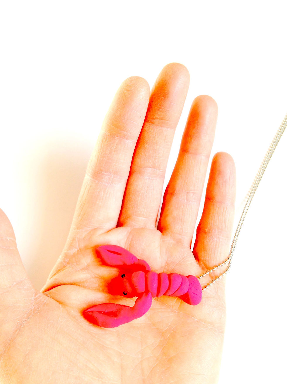 Thumbnail: homard miniature rose fluo dans ma main