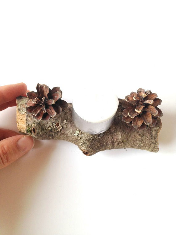 Thumbnail: Bougeoir NATURE mini bûche et bougie