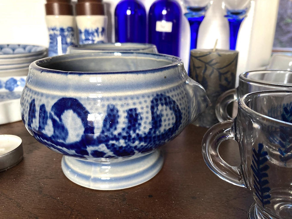 Miniature : soupières individuelles bleu cobalt gris grès d'Alsace tete de lion