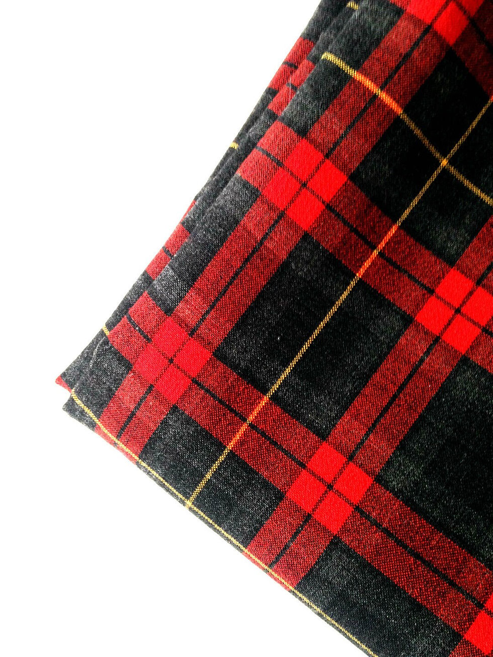 Miniature : Très grand coupon de TARTAN écossais, élastique, 150 X 315 cm ROUGE GRIS NOIR