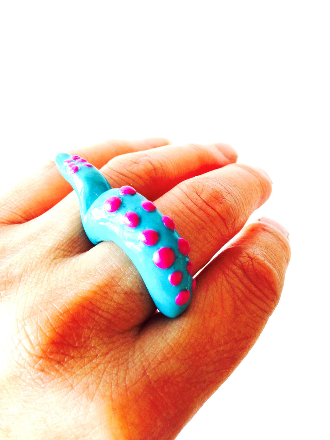 Bague LE TENTACULE bleu turquoise rose ©️ 2011 fait main