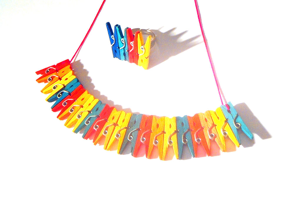 Thumbnail: Parure de bijoux LES PINCETTES collier + bague pinces à linges miniatures