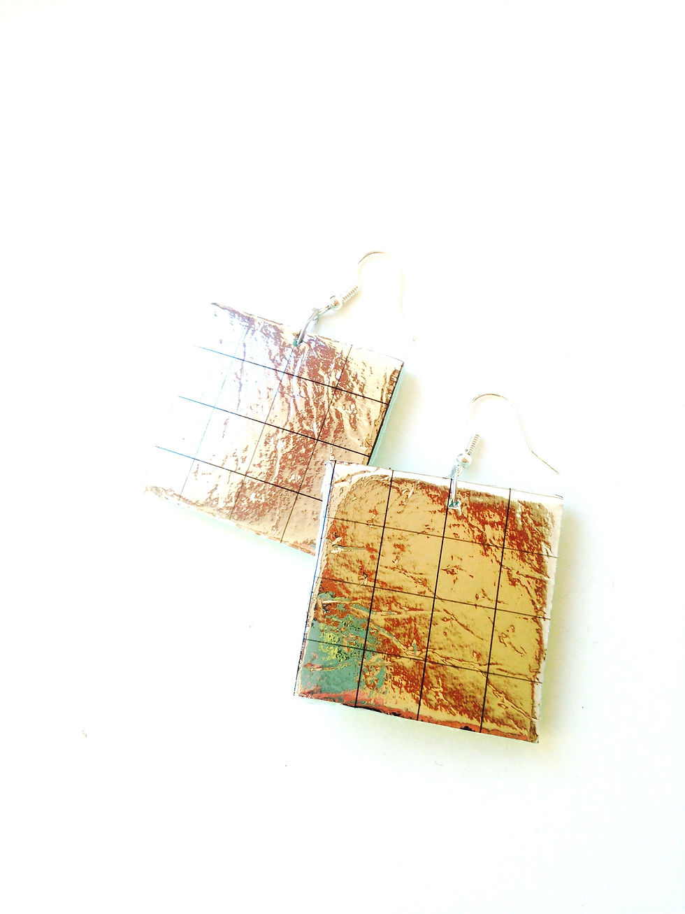 Thumbnail: Boucles d'oreilles Les P'TITS PANNEAUX SOLAIRES, carrés, bijoux fun