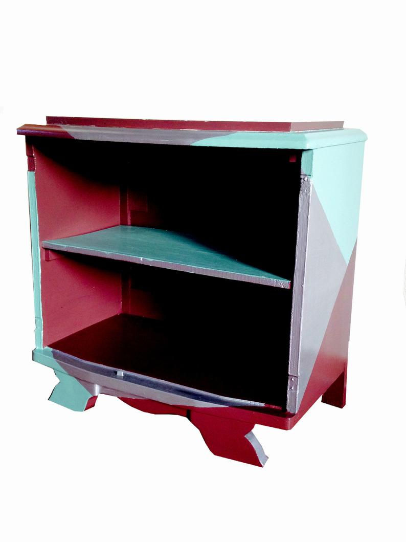 Miniature : Meuble bas de rangement, avec marbre rouge, N E W  Y O R K, meuble recyclé