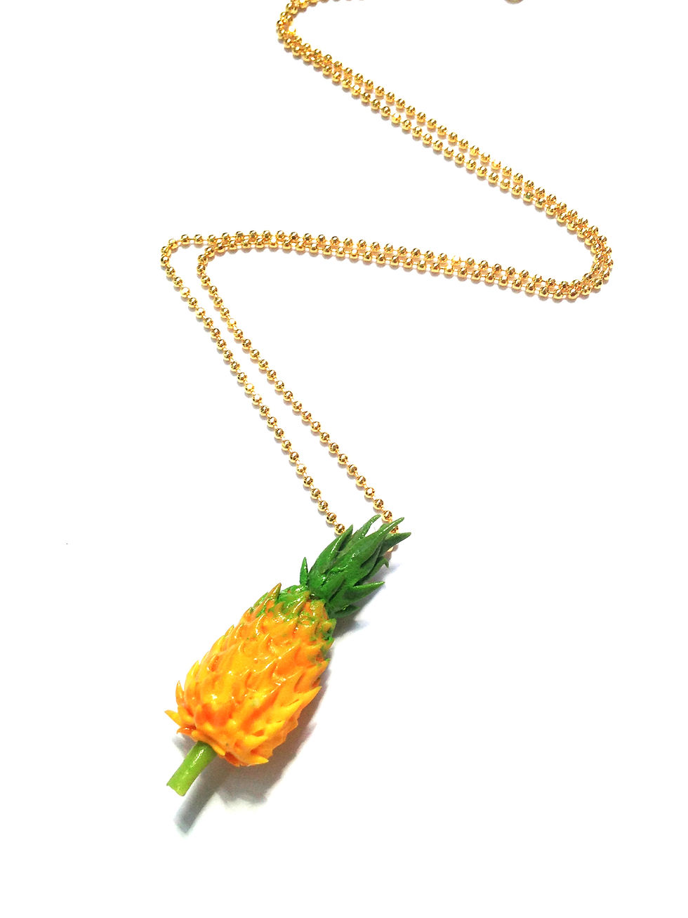 Thumbnail: Collier mi long doré MADAME ANANAS fruit miniature polymère