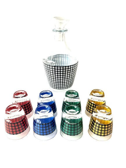 Miniature : Service à liqueur en verre à petits carreaux multicolores