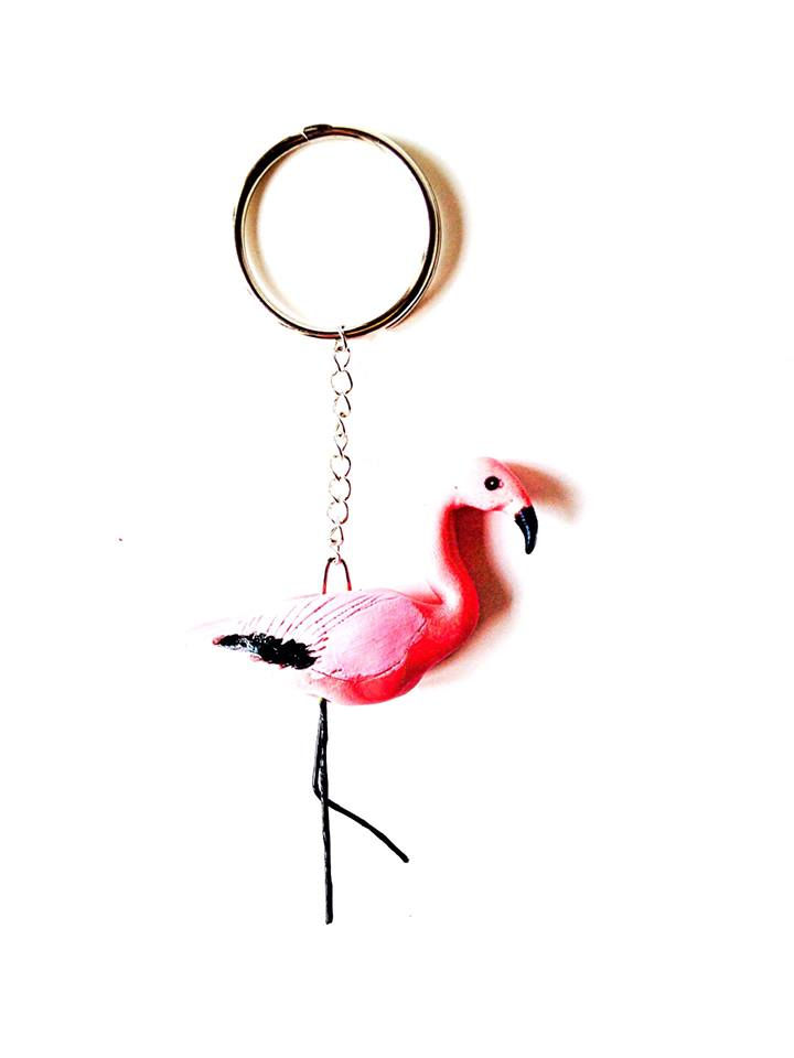 Thumbnail: handmade flamingo keychain polymer clay
