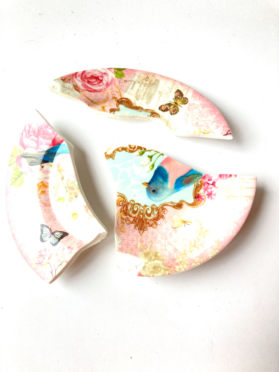 Miniature : Morceaux de porcelaine rose à couper pour création de mosaïque, bijoux etc
