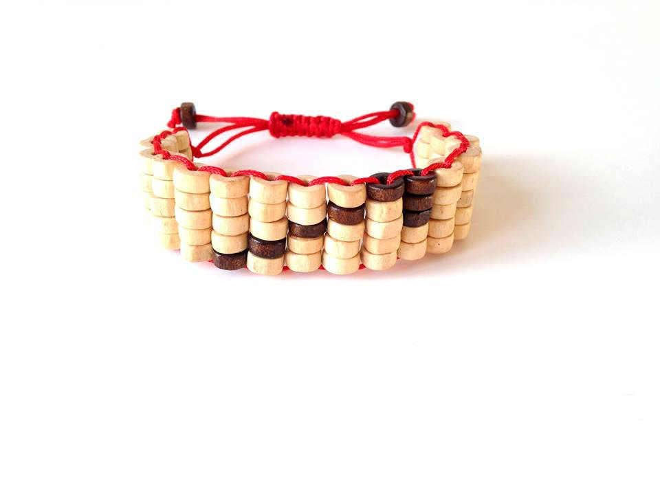 Bracelet bois noir bois blanc BIRMAN tressé, fabriqué en Birmanie