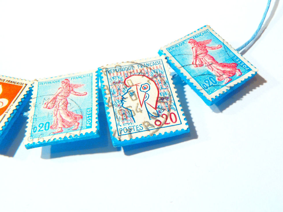 Thumbnail: Collier à nouer TIMBRES VINTAGE bleus