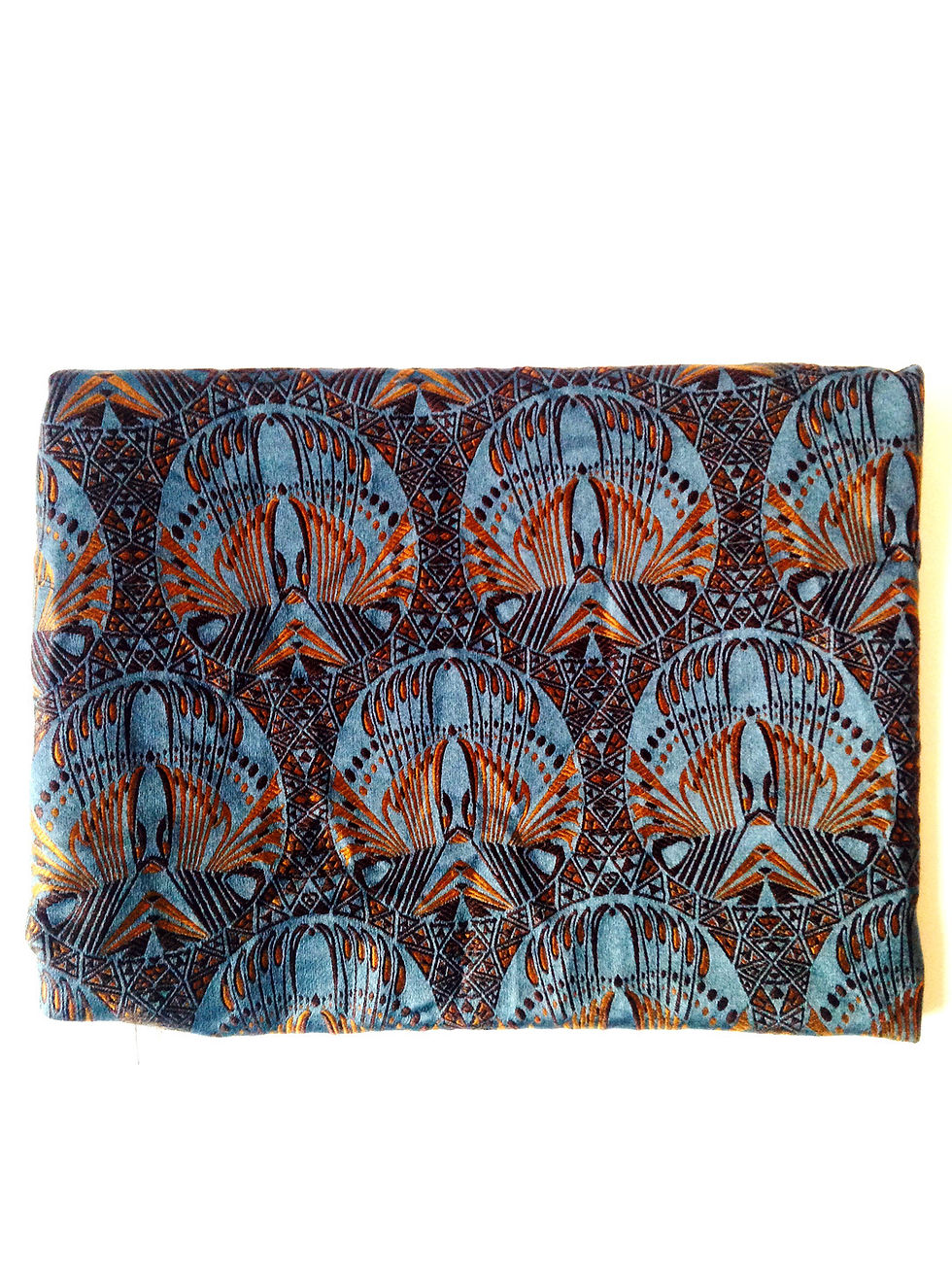 Miniature : Tissu Tapissier ART DÉCO de luxe, bleu pétrole, motifs brodés ocelles