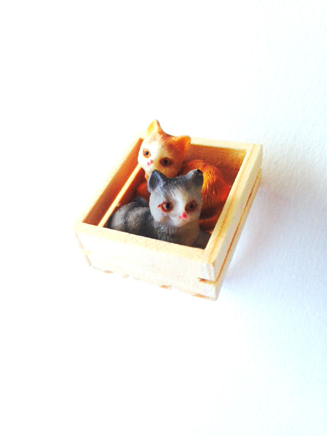 Bague LES CHATONS chats miniatures dans leur petite caisse