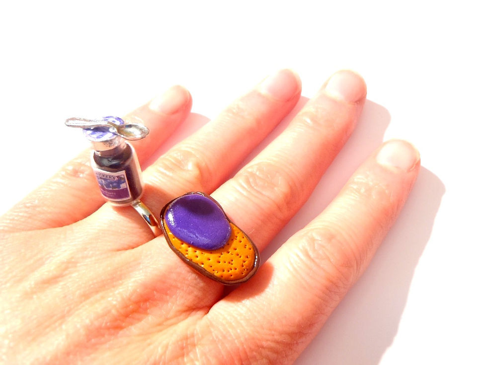 Thumbnail: Bague double La TARTINE de confiture de MYRTILLES pot de confiture miniature
