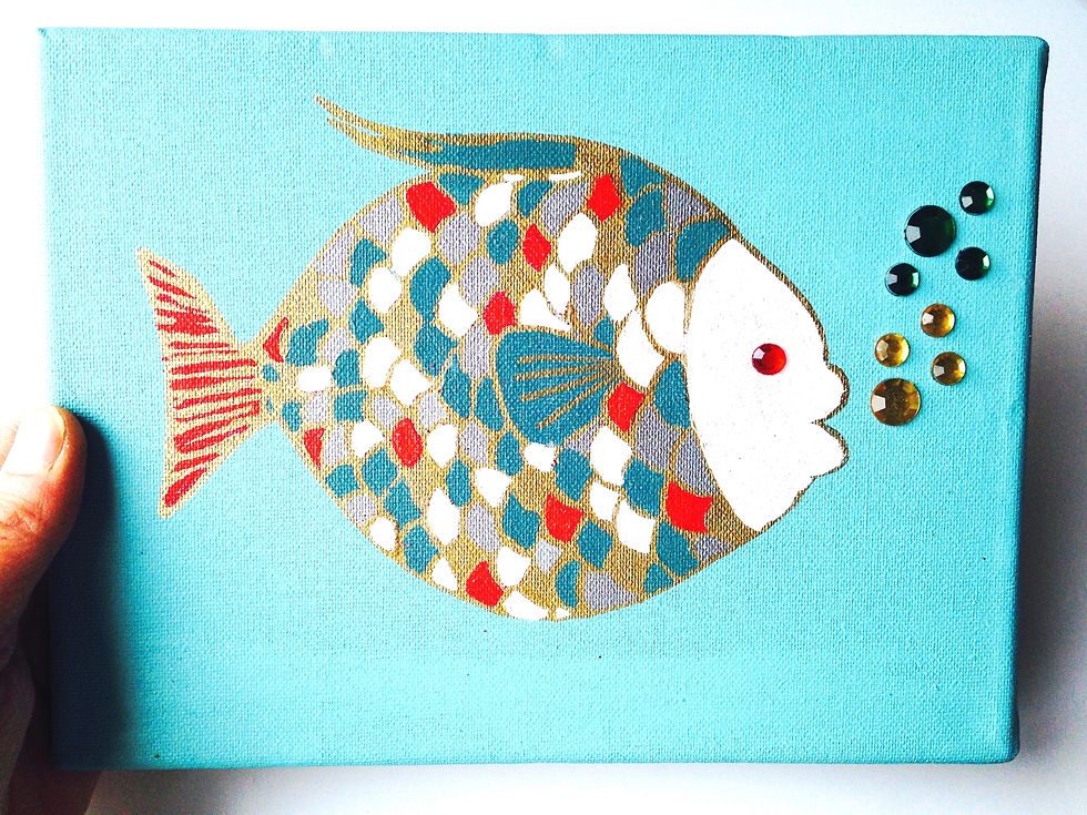 Miniature : Petit Tableau de chambre d'enfant POISSON D'AVRIL, acrylique sur toile