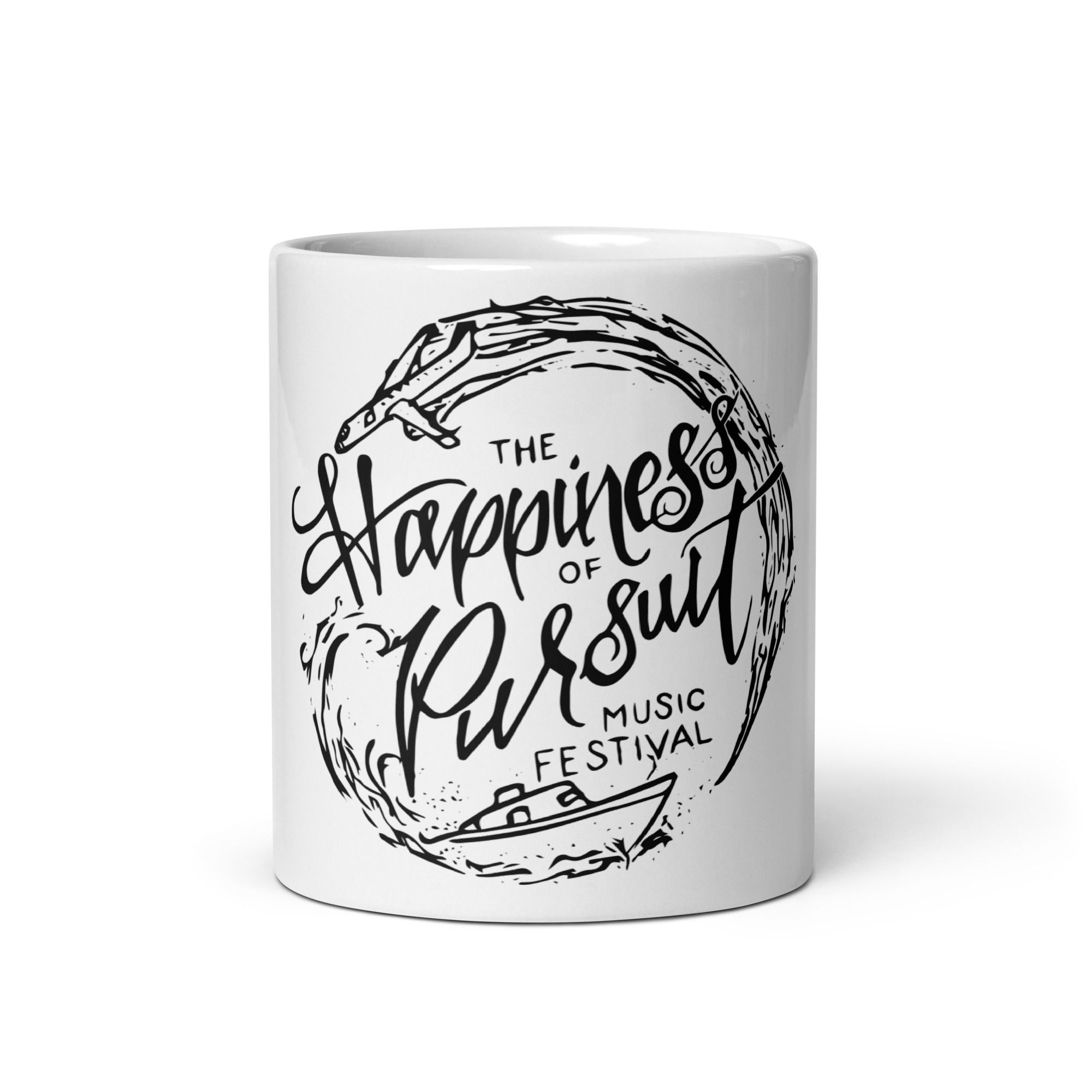 THOP Fest white glossy ceramic coffee mug available in 11oz and 15oz sizes dishwasher and microwave safe front view