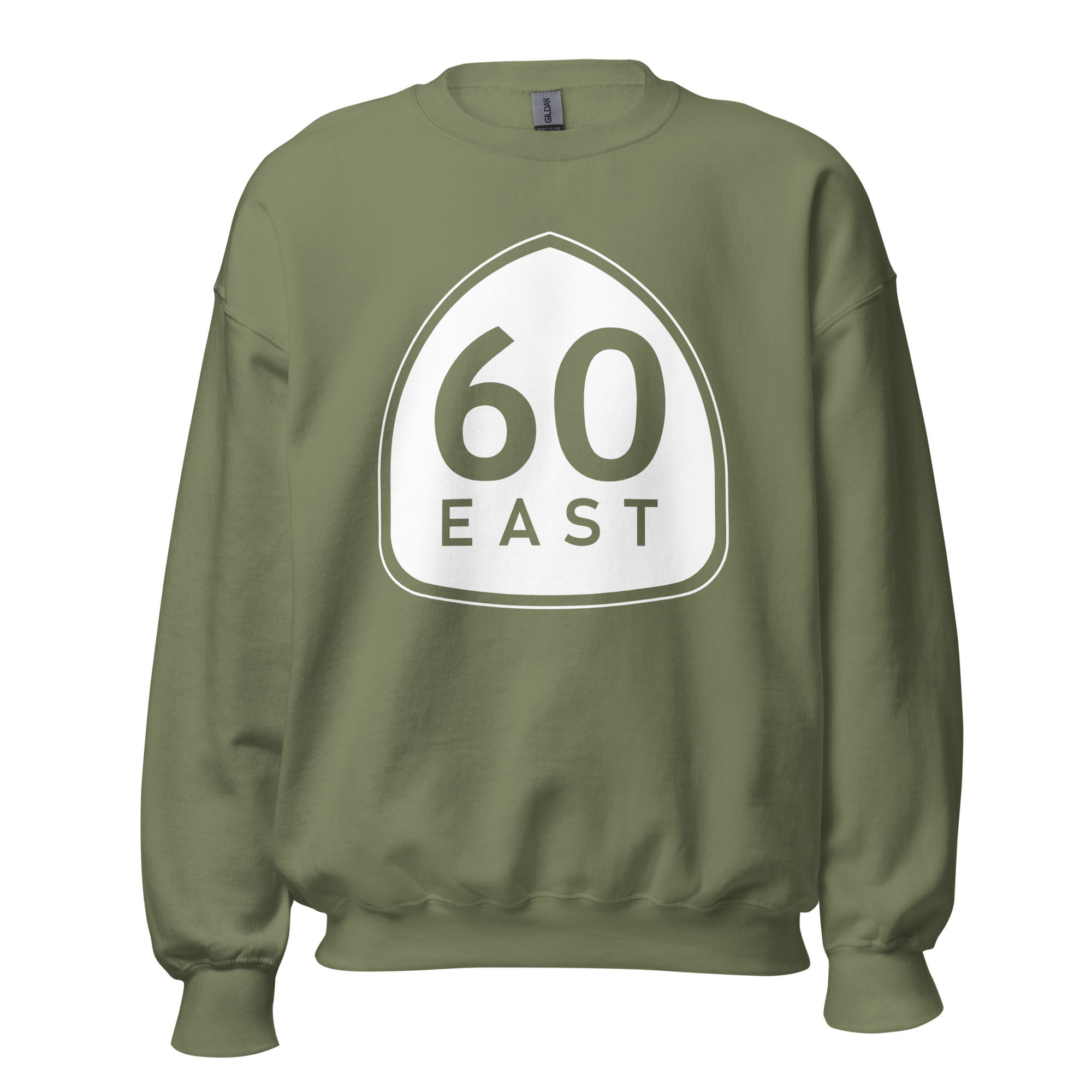 60 East Logo Unisex Crewneck Sweatshirt in green, featuring the white brand logo centered on the chest in a streetwear style