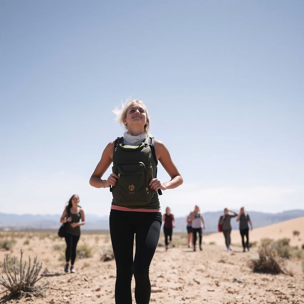 a wellness retreat with a big group actually hiking in the desert.jpg