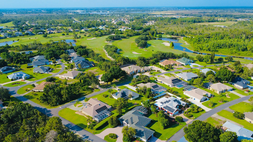 an aerial view of a suburban community