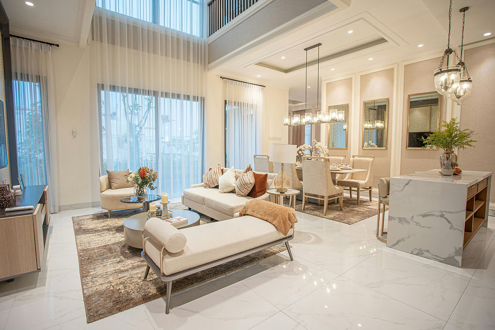modern luxurious open living and dining room