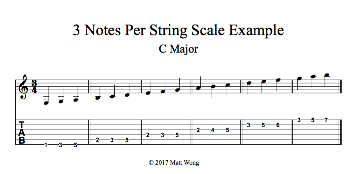 C Major | 3 Note Per String Example | Guitar