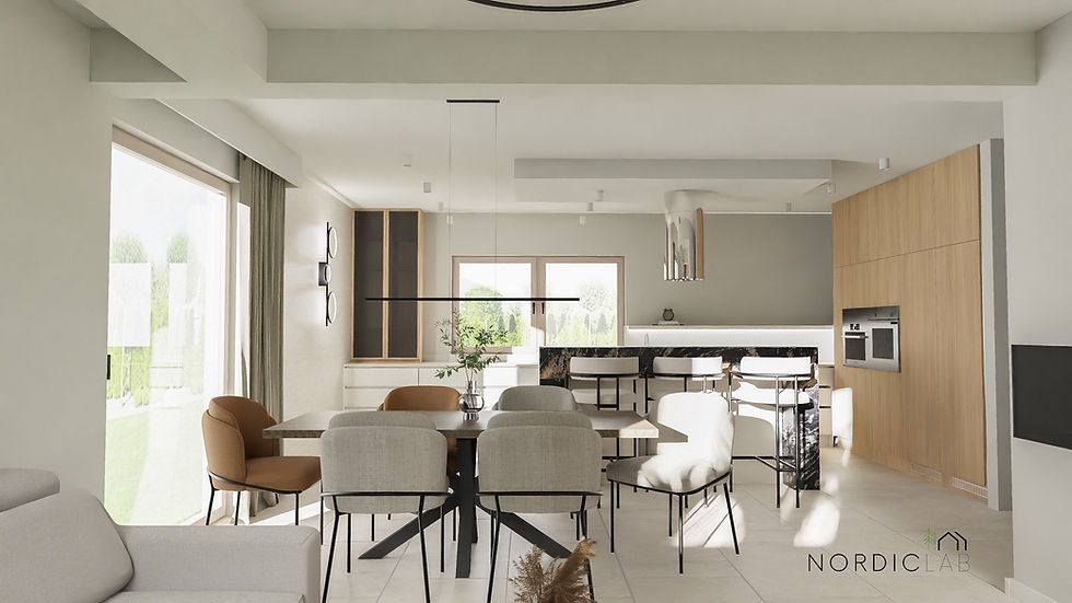 Projekt cz. dziennej i łazienek w stylu nowoczesnym