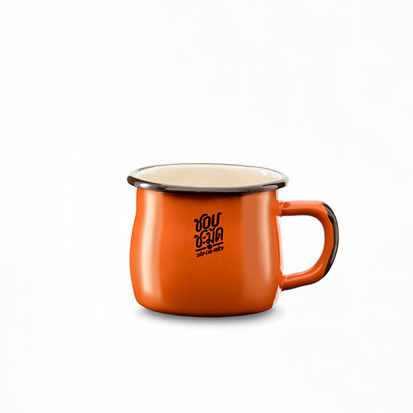 ภาพขนาดย่อ: กระป๋อง แก้วน้ำเคลือบ Enamel ก้นป่องมีหู 8 ซม. สีส้ม Shopchamuch ชอบชะมัด