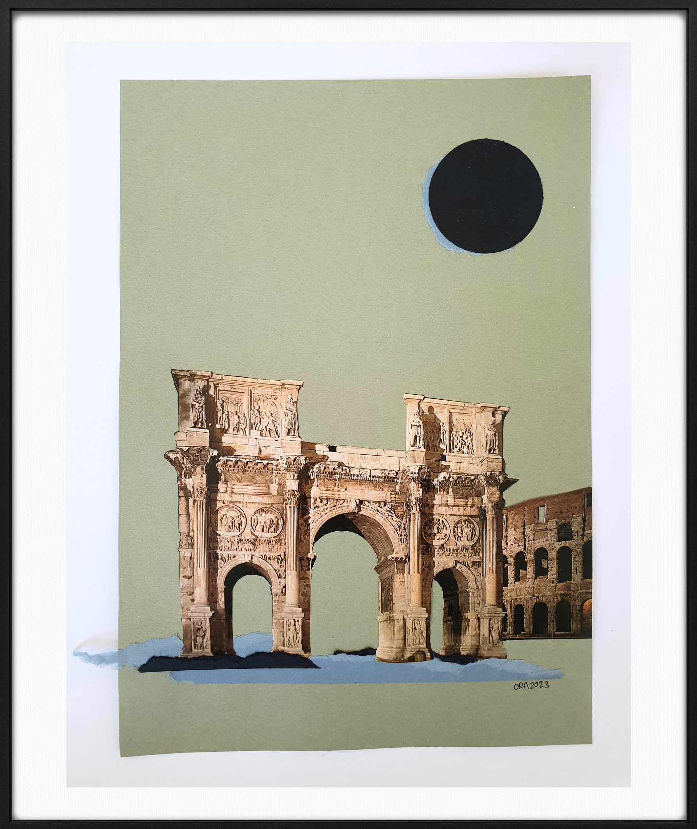 Ancient building and moon