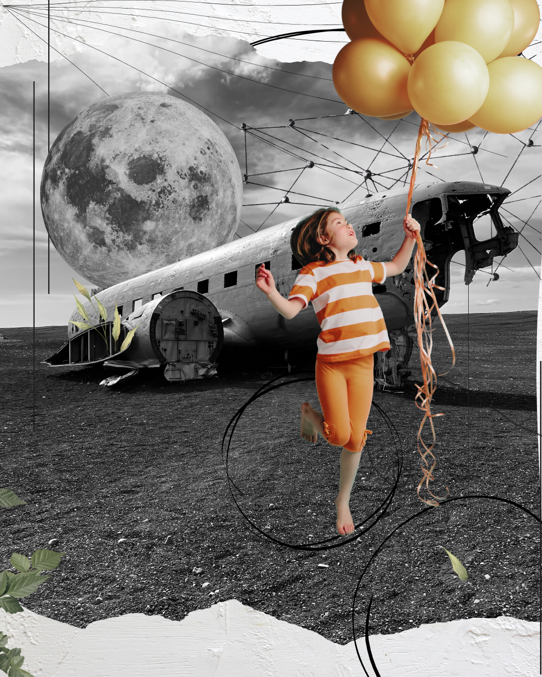 orange balloons digital collage