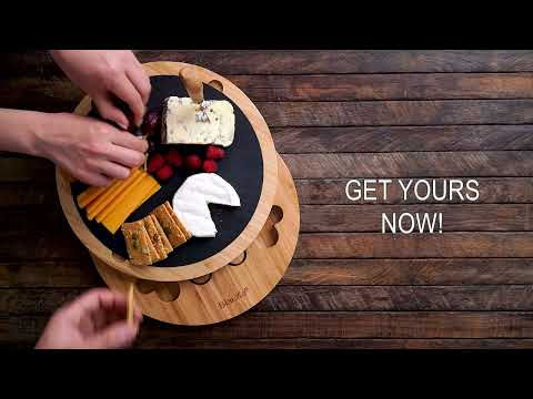 Thumbnail: Round Bamboo Cheese Board With Knife Set and Removable Slate