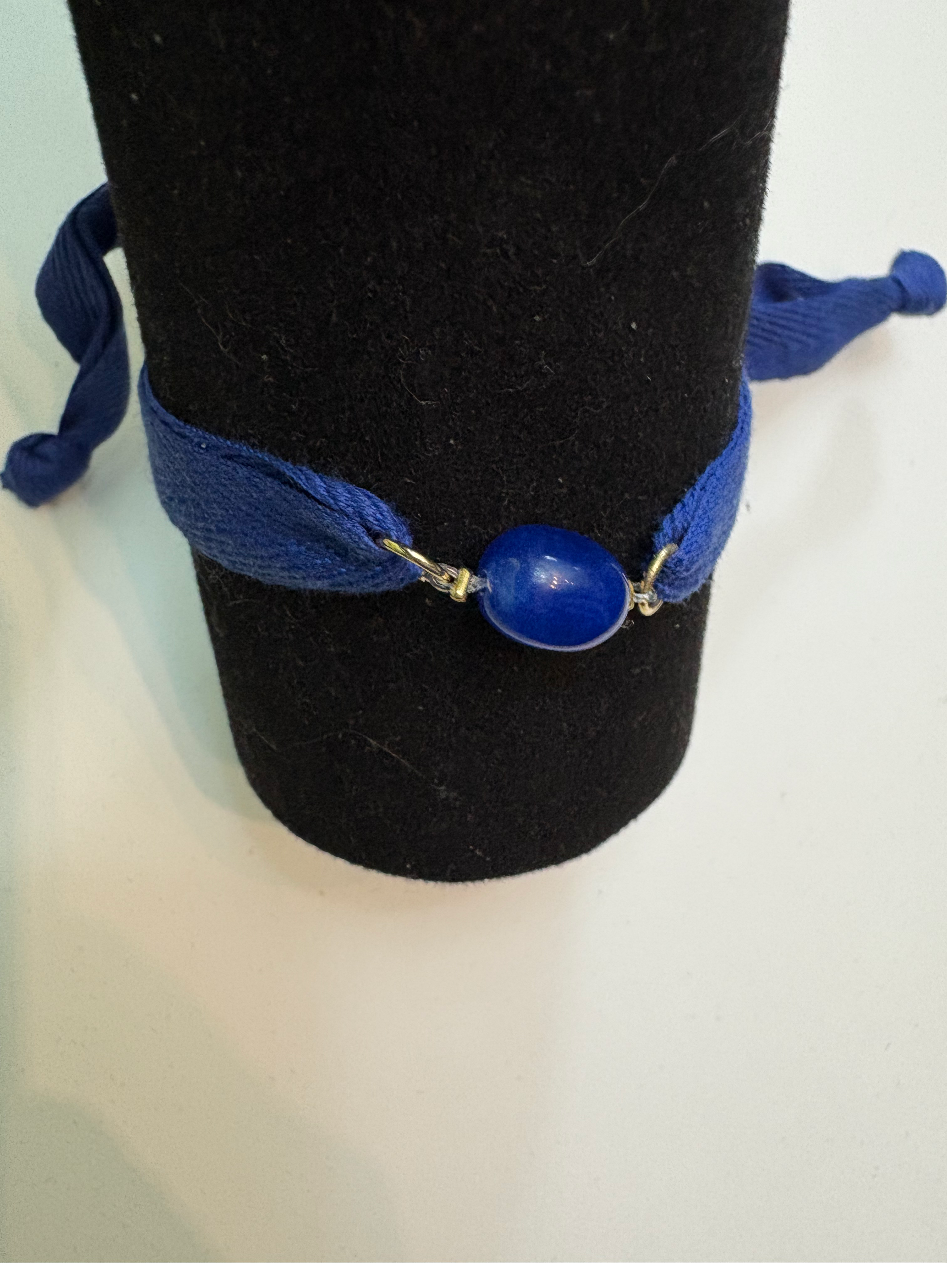 Bracelet coton avec pierre précieuse en calcite bleue