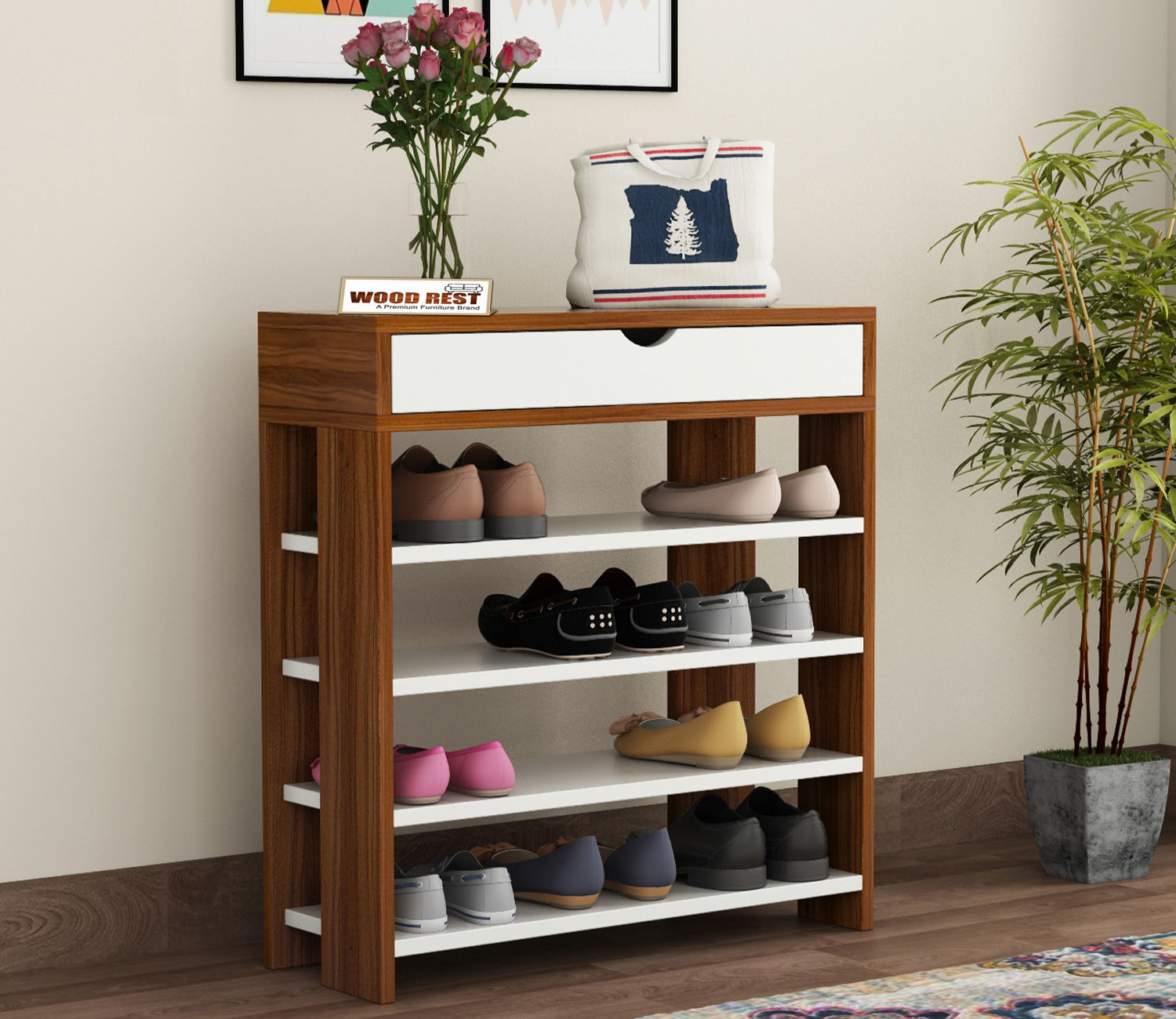 S26 open simple wooden shoe rack
