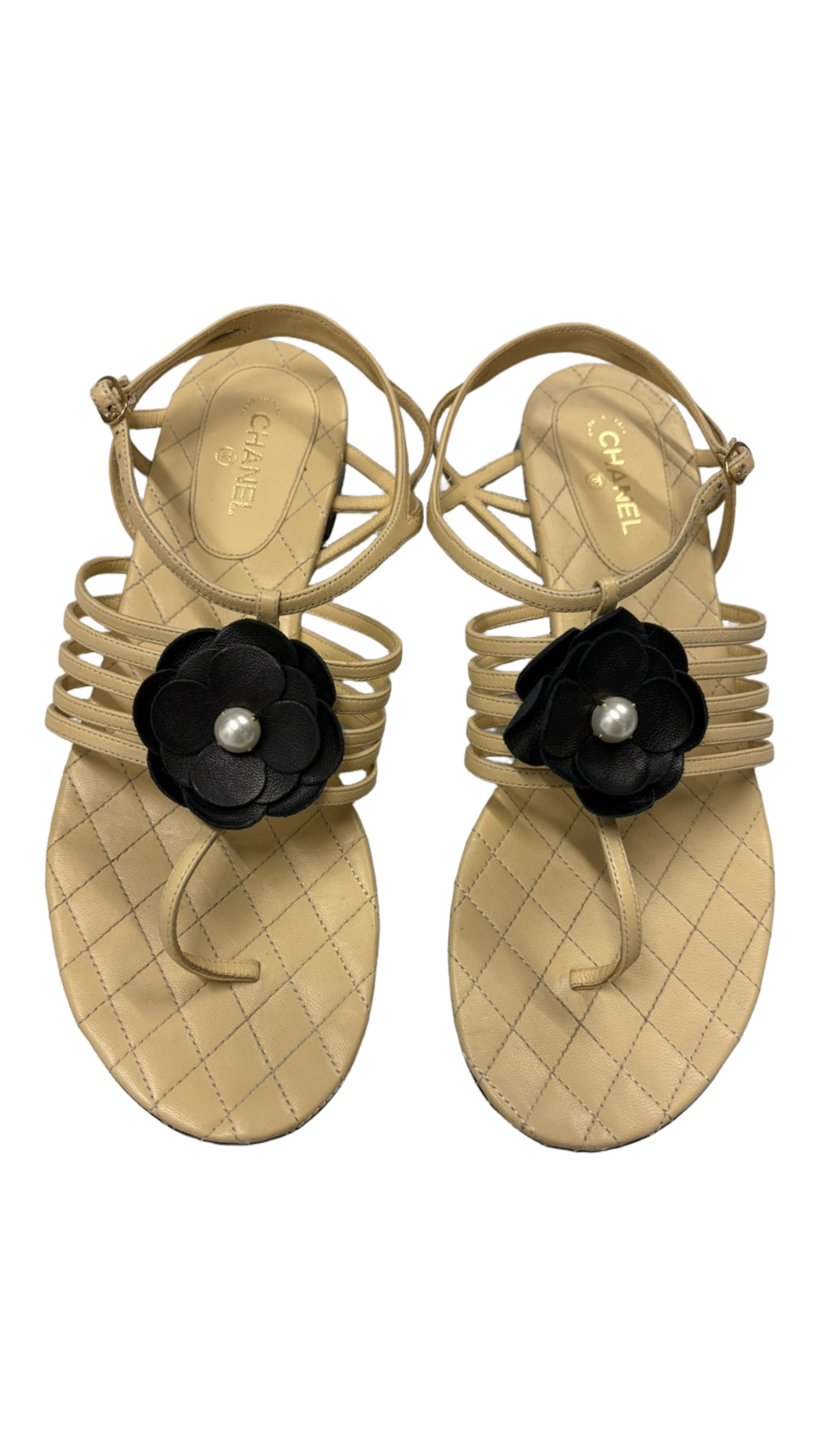 CHANEL Zehensandalen mit Blüte & Perle Gr. 39