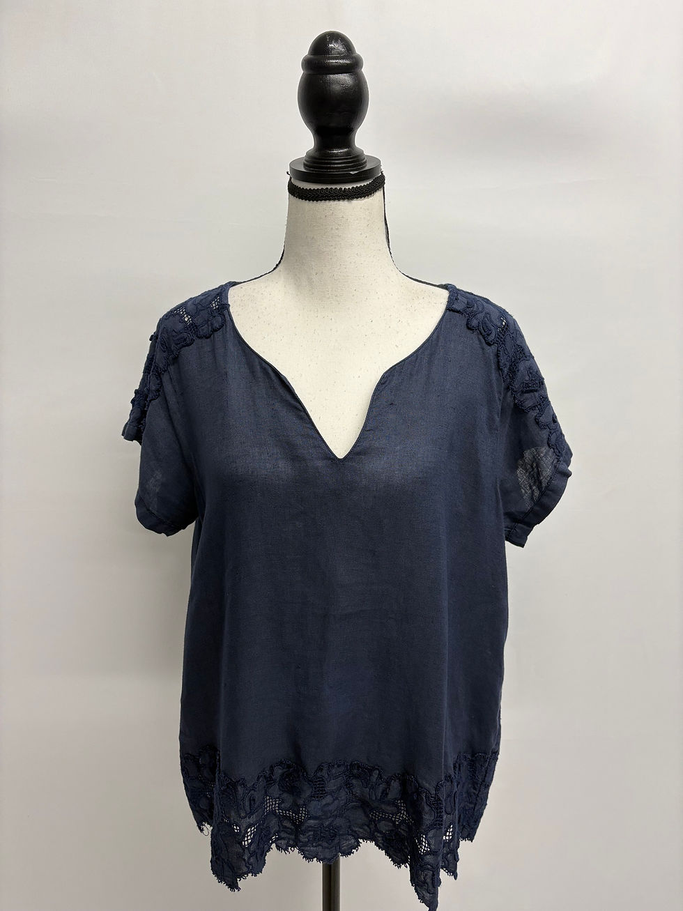 120% LINO Leinenshirt mit Spitze Gr. 42 blau