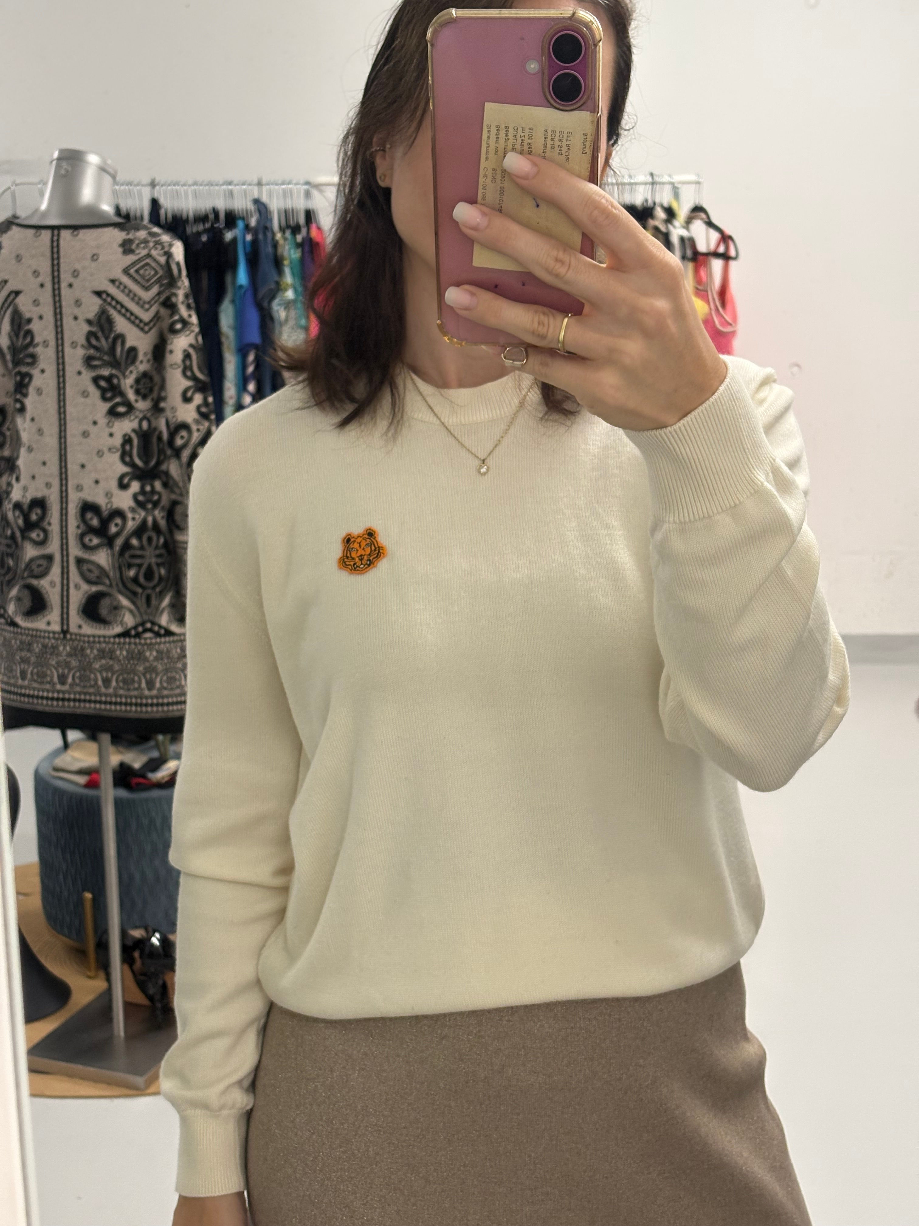 KENZO Pullover Creme mit Tiger-Logo Gr. L
