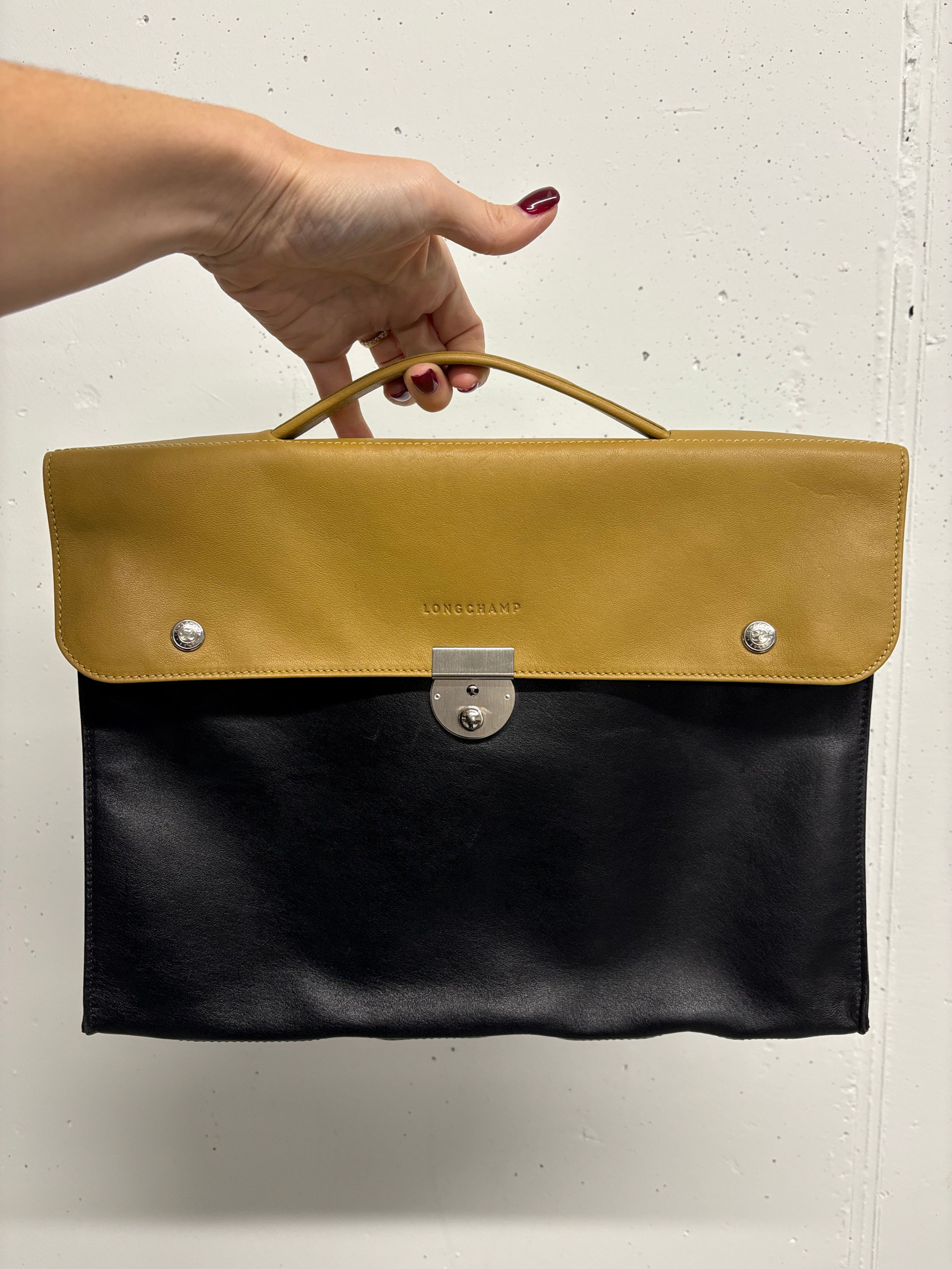 Longchamp Aktentasche aus Leder in schwarz gelb
